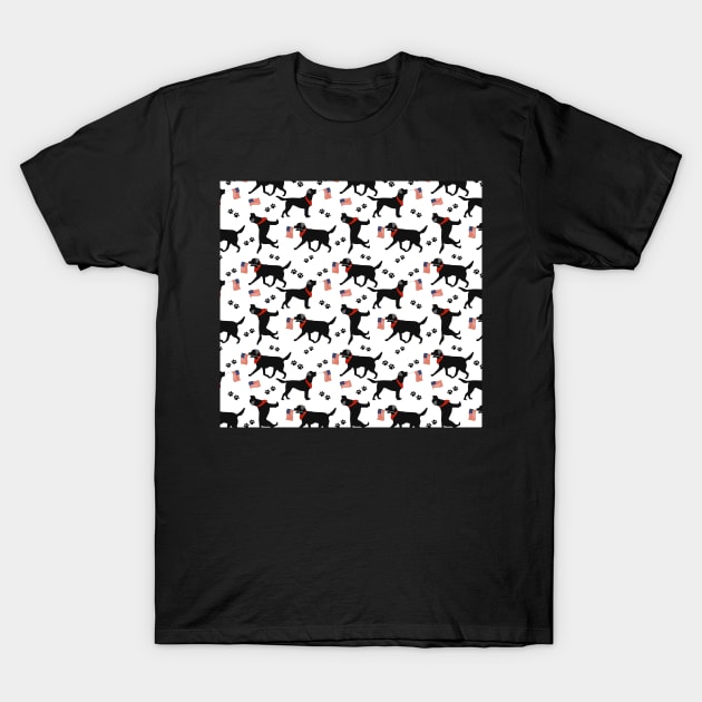 Patriotic Black Lab Pattern Labs with American Flags and Paw Prints Independence Day Memorial Day T-Shirt by JessDesigns